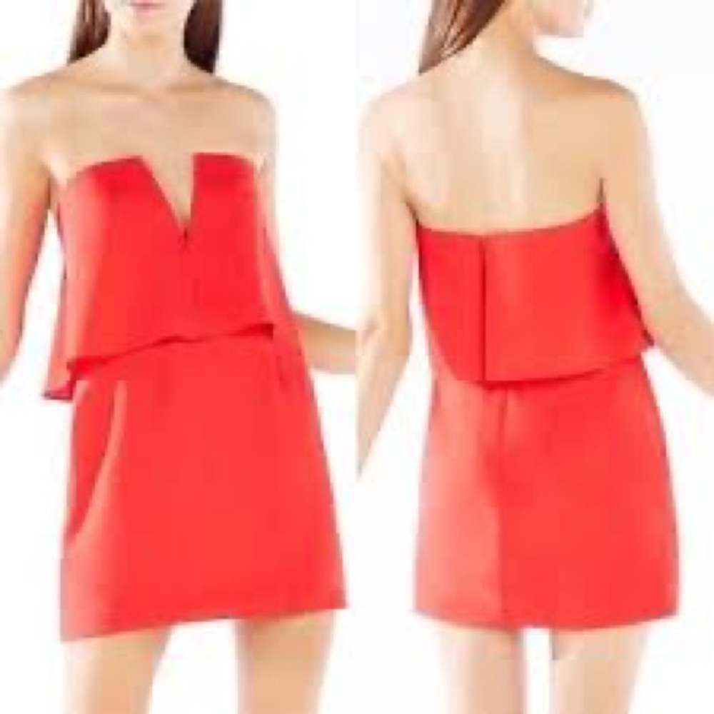 BCBG Max Azria Kate strapless mini dress, orange / coral / red, size 02 - Picture 4 of 16